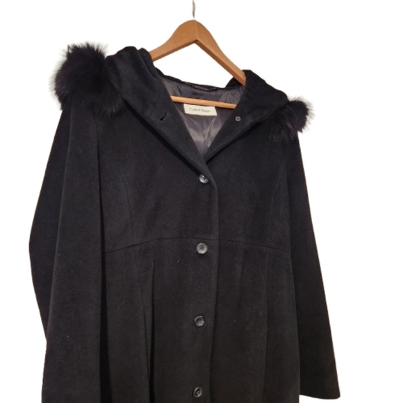 Calvin Klein,Vintage,Maxi Coat, Angora Blend,Black Genuine Fox Fur, Womens M - Picture 9 of 9